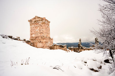 Burdur Sagalassos Archeological Site.To visit the sprawling ruins of Sagalassos, high amid the peaks of Akdag, is to approach myth.Sagalassos Ancient under the snow on a winter dayの写真素材