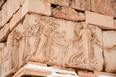 Burdur Sagalassos Archeological Site.To visit the sprawling ruins of Sagalassos, high amid the peaks of Akdag, is to approach myth.Sagalassos Ancient under the snow on a winter dayの写真素材