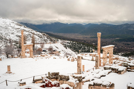 Burdur Sagalassos Archeological Site.To visit the sprawling ruins of Sagalassos, high amid the peaks of Akdag, is to approach myth.Sagalassos Ancient under the snow on a winter dayの写真素材