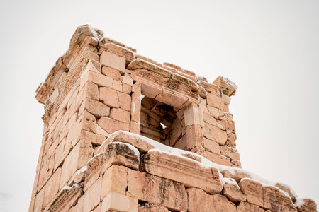 Burdur Sagalassos Archeological Site.To visit the sprawling ruins of Sagalassos, high amid the peaks of Akdag, is to approach myth.Sagalassos Ancient under the snow on a winter dayの写真素材