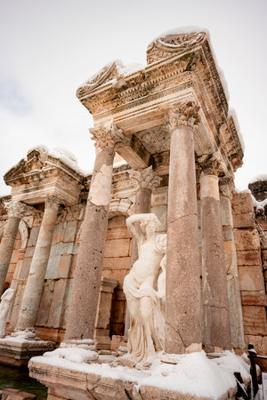 Burdur Sagalassos Archeological Site.To visit the sprawling ruins of Sagalassos, high amid the peaks of Akdag, is to approach myth.Sagalassos Ancient under the snow on a winter dayの写真素材