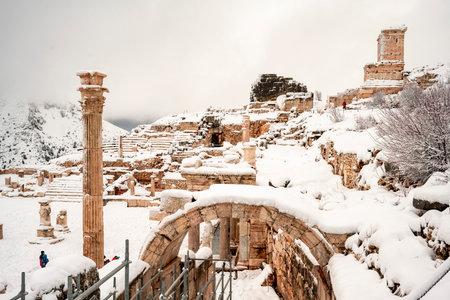 Burdur Sagalassos Archeological Site.To visit the sprawling ruins of Sagalassos, high amid the peaks of Akdag, is to approach myth.Sagalassos Ancient under the snow on a winter dayの写真素材