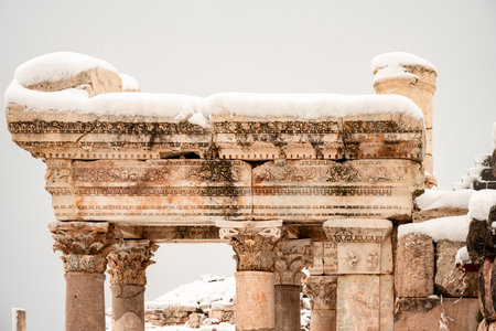 Burdur Sagalassos Archeological Site.To visit the sprawling ruins of Sagalassos, high amid the peaks of Akdag, is to approach myth.Sagalassos Ancient under the snow on a winter dayの写真素材