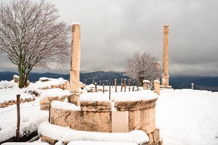 Burdur Sagalassos Archeological Site.To visit the sprawling ruins of Sagalassos, high amid the peaks of Akdag, is to approach myth.Sagalassos Ancient under the snow on a winter dayの写真素材