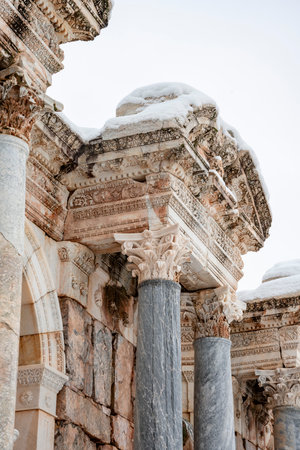 Burdur Sagalassos Archeological Site.To visit the sprawling ruins of Sagalassos, high amid the peaks of Akdag, is to approach myth.Sagalassos Ancient under the snow on a winter dayの写真素材