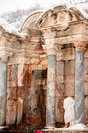 Burdur Sagalassos Archeological Site.To visit the sprawling ruins of Sagalassos, high amid the peaks of Akdag, is to approach myth.Sagalassos Ancient under the snow on a winter dayの写真素材