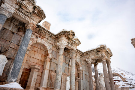 Burdur Sagalassos Archeological Site.To visit the sprawling ruins of Sagalassos, high amid the peaks of Akdag, is to approach myth.Sagalassos Ancient under the snow on a winter dayの写真素材