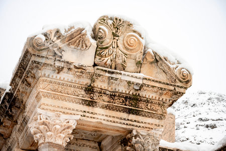 Burdur Sagalassos Archeological Site.To visit the sprawling ruins of Sagalassos, high amid the peaks of Akdag, is to approach myth.Sagalassos Ancient under the snow on a winter dayの写真素材
