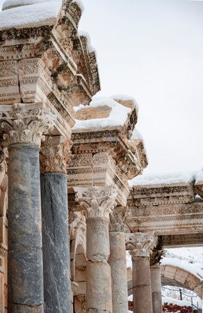 Burdur Sagalassos Archeological Site.To visit the sprawling ruins of Sagalassos, high amid the peaks of Akdag, is to approach myth.Sagalassos Ancient under the snow on a winter dayの写真素材