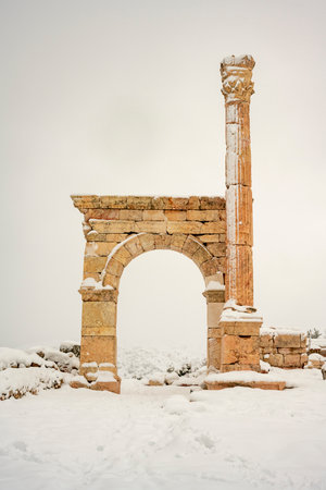 Burdur Sagalassos Archeological Site.To visit the sprawling ruins of Sagalassos, high amid the peaks of Akdag, is to approach myth.Sagalassos Ancient under the snow on a winter dayの写真素材