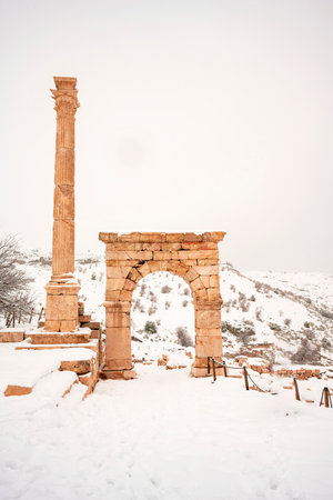 Burdur Sagalassos Archeological Site.To visit the sprawling ruins of Sagalassos, high amid the peaks of Akdag, is to approach myth.Sagalassos Ancient under the snow on a winter dayの写真素材
