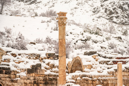 Burdur Sagalassos Archeological Site.To visit the sprawling ruins of Sagalassos, high amid the peaks of Akdag, is to approach myth.Sagalassos Ancient under the snow on a winter dayの写真素材