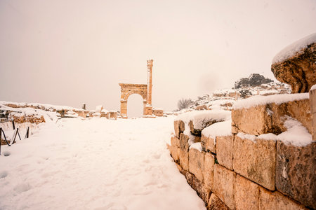Burdur Sagalassos Archeological Site.To visit the sprawling ruins of Sagalassos, high amid the peaks of Akdag, is to approach myth.Sagalassos Ancient under the snow on a winter dayの写真素材