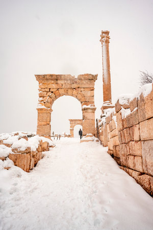 Burdur Sagalassos Archeological Site.To visit the sprawling ruins of Sagalassos, high amid the peaks of Akdag, is to approach myth.Sagalassos Ancient under the snow on a winter dayの写真素材