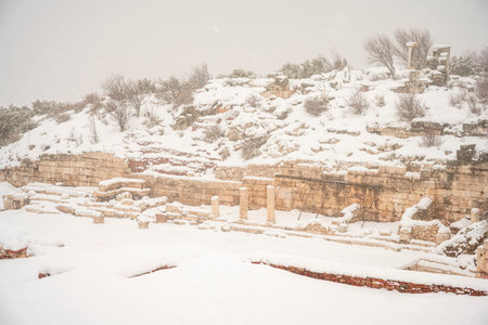 Burdur Sagalassos Archeological Site.To visit the sprawling ruins of Sagalassos, high amid the peaks of Akdag, is to approach myth.Sagalassos Ancient under the snow on a winter dayの写真素材