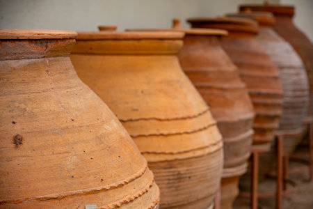 Statues, sarcophagi and other artifacts from the ancient city of Perge are exhibited in the Antalya Museum. Rows of columns in Perge, Antalya, Turkey. Remains of colonnaded streetの写真素材