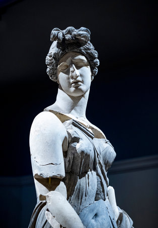 Statues, sarcophagi and other artifacts from the ancient city of Perge are exhibited in the Antalya Museum. Rows of columns in Perge, Antalya, Turkey. Remains of colonnaded streetの写真素材