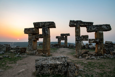 Ruins of Blaundus ancient city in Usak province of Turkey. View at sunrise. The ancient city was in the Roman province of Lydia. Usak, Turkey.の写真素材