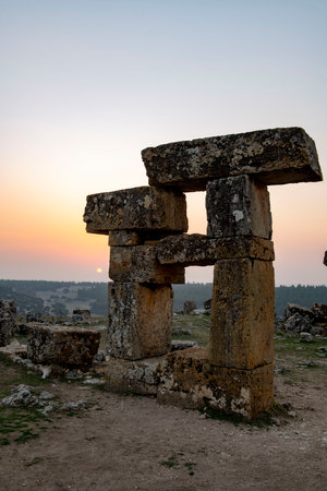 Ruins of Blaundus ancient city in Usak province of Turkey. View at sunrise. The ancient city was in...