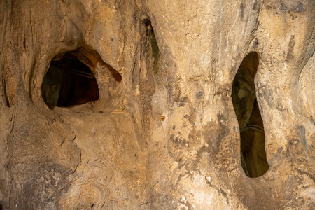 Interior of the large hall of old Karain cave, hidden in Mediterranean region. Confirms human habitation since the early Paleolithic age between 150,000 and 200,000 years ago.Yagcaの写真素材
