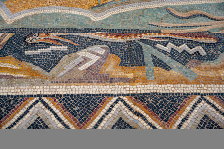 Bardo National Museum exhibiting remains of Roman mosaic. Interior of the Bardo Museum in Tunis. Bardo museum, containing world-famous collection of Roman mosaics and a lot of Romeの写真素材