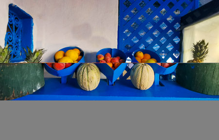 White-blue city of Sidi Bou Said, Tunisia. View of an old historic building, Sidi Bou Said Carthage, Tunisia.の写真素材