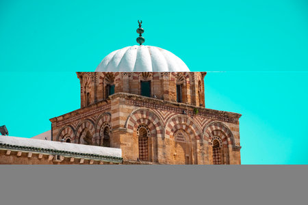 Zitouna Mosque, Located in the heart of Tunis' medina, this important mosque was founded in 734 and built on a site once occupied by a church. It was totally rebuilt in the 9th centuryの写真素材