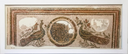 Bardo National Museum exhibiting remains of Roman mosaic. Interior of the Bardo Museum in Tunis. Bardo museum, containing world-famous collection of Roman mosaics and a lot of Romeの写真素材