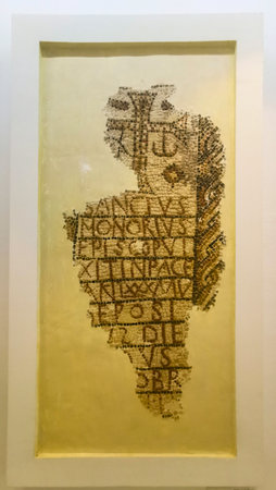 Bardo National Museum exhibiting remains of Roman mosaic. Interior of the Bardo Museum in Tunis....