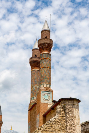 Cifte Minareli Madrasa (Double Minaret Theological Schools). The structure is located at the city center. The structure has the biggest portal among the other theological schools inの写真素材