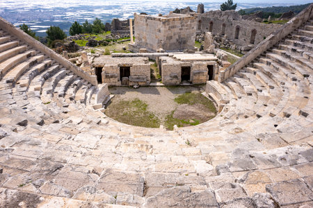 The remains of an Opramoas monument, aqueduct, a small theater, a temple of Asclepius, sarcophagi, and churches from Rhodiapolis, which was a city in ancient Lycia. Today it is locの写真素材
