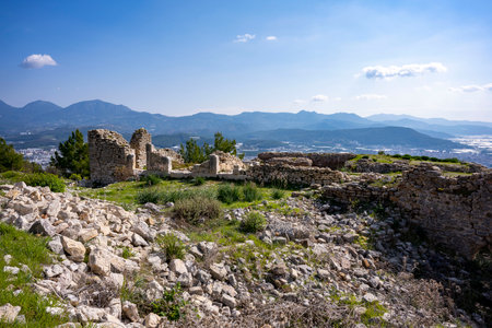 The remains of an Opramoas monument, aqueduct, a small theater, a temple of Asclepius, sarcophagi, and churches from Rhodiapolis, which was a city in ancient Lycia. Today it is locの写真素材