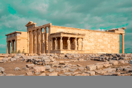 Ruins of the Erechtheion temple in Athens, Greeceの写真素材