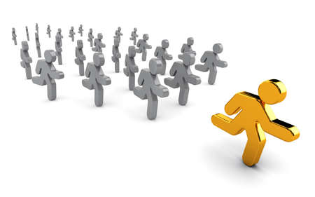 Icon style businessman running towards success.の写真素材