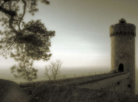 fairy tale castle with tower in germanyの写真素材