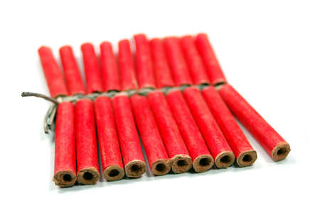 red small firecrackers with small fuseの写真素材