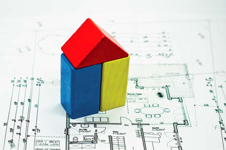 construction plan with house of building blocks