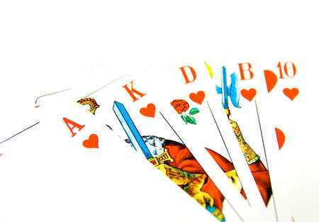 Poker Game card deck with Royal Flush isolated on whiteのeditorial素材