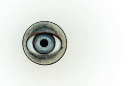 antique blue Doll's eye, on white backgroundの写真素材