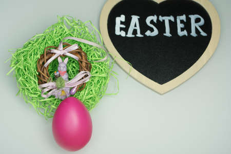 Funny Colorful Easter composition isolated on white background. Copy spaceの写真素材