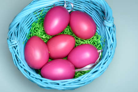 Funny Colorful Easter composition isolated on white background. Copy spaceの写真素材