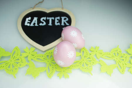 Funny Colorful Easter composition isolated on white background. Copy spaceの写真素材