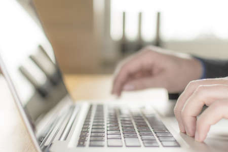 laptop closeup, chatting on internet, meeting website.Typing on laptop, blogger, journalist writing...