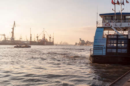 Hamburg and river joint in the background photography of Hamburg district at Hamburg harbor in daylightの写真素材