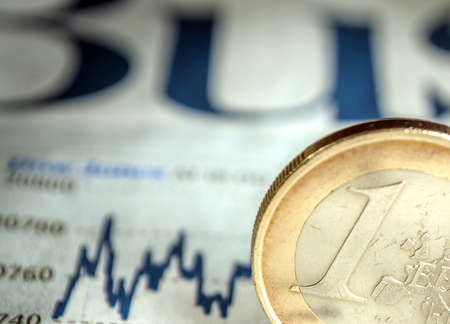 Euro coin money (EUR), currency of European Union, Germany isolated over white business newspaper backgroundの写真素材