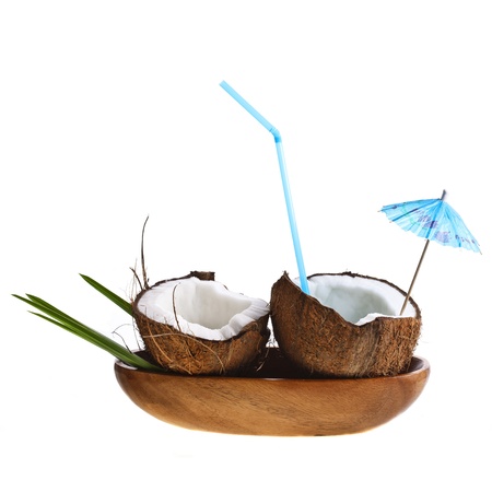 Coconut in the wooden bowlの写真素材