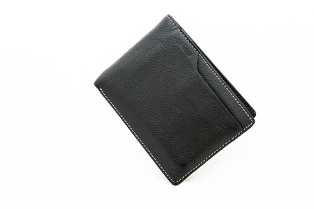 lether black wallet money on white backgroundの写真素材
