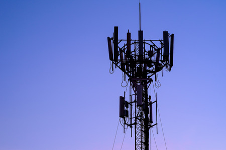 silhouette mobile antenna tower, or silhouette telephone comunication towerの写真素材