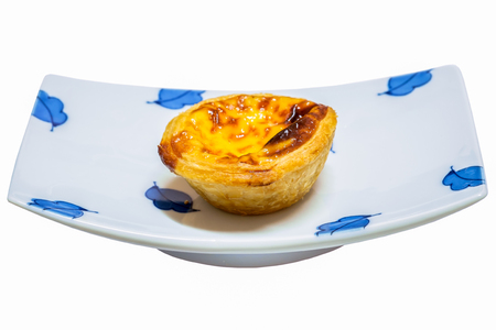 Delicious egg custard in plate on white background