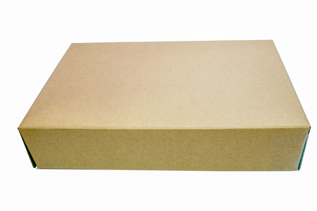 recyling brown closed paper box lying on white backgroundの写真素材